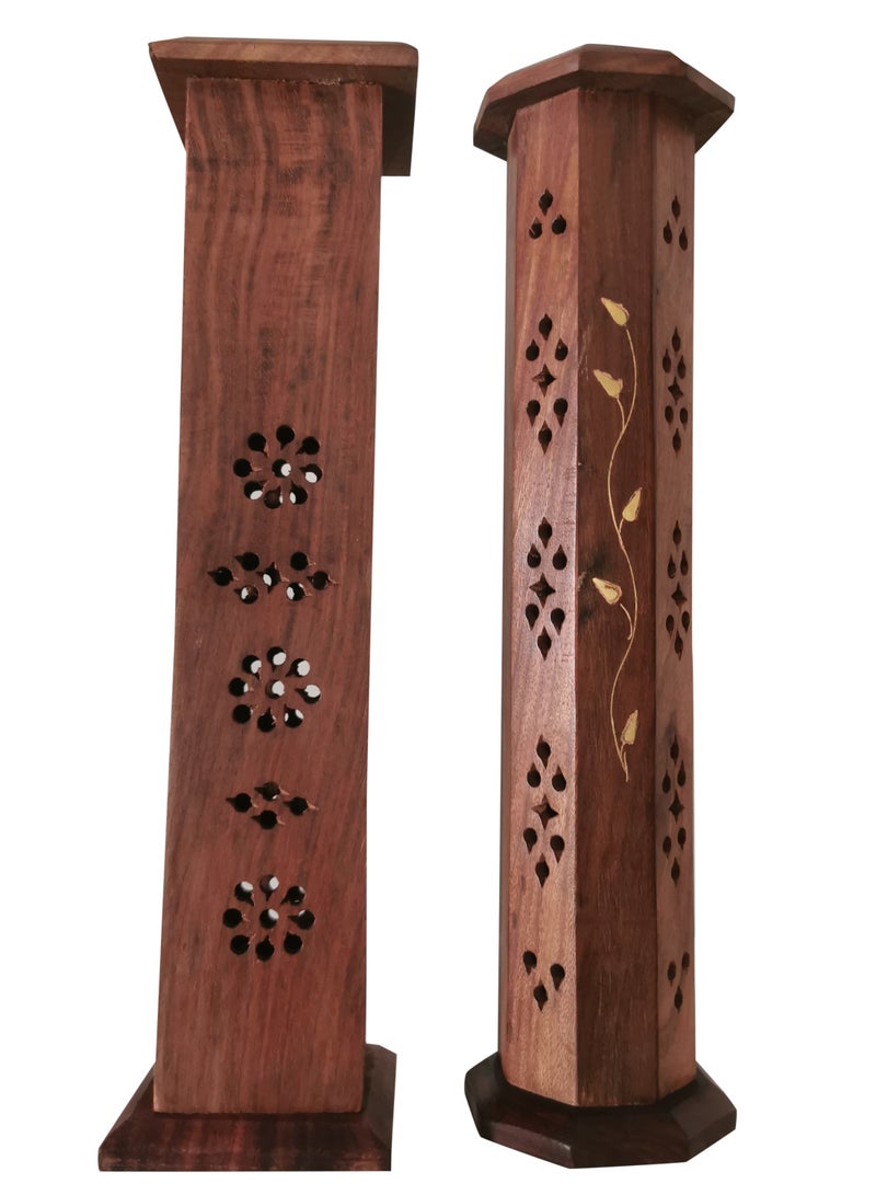 asmat Wooden Home Décor Incense Burner Holder – Elegant Handmade Incense Stick & Bakhoor Holder for Aromatherapy, Meditation, and Home Fragrance ( Set of 2 Pcs)  - Image 1