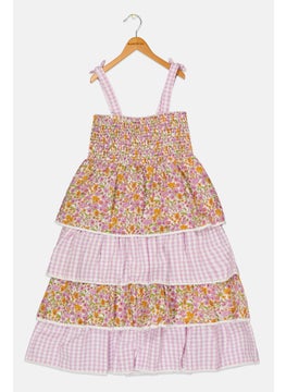 Kids Girl Floral Layered Dress, Pink Combo