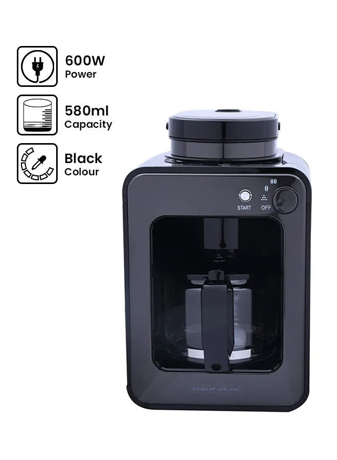 Alsaif Electric Fresh Coffee Machine With Two Grinding Option 580 ml 600 W E03411 Black - Image 1