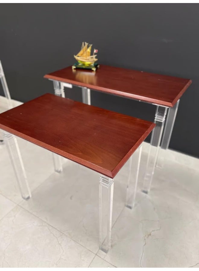 Horoof Market Horoof Home® Set of 2 Acrylic & Wood Nesting Tables – Brown Wood Tops with Clear Acrylic Legs, Modern Design  - Image 1