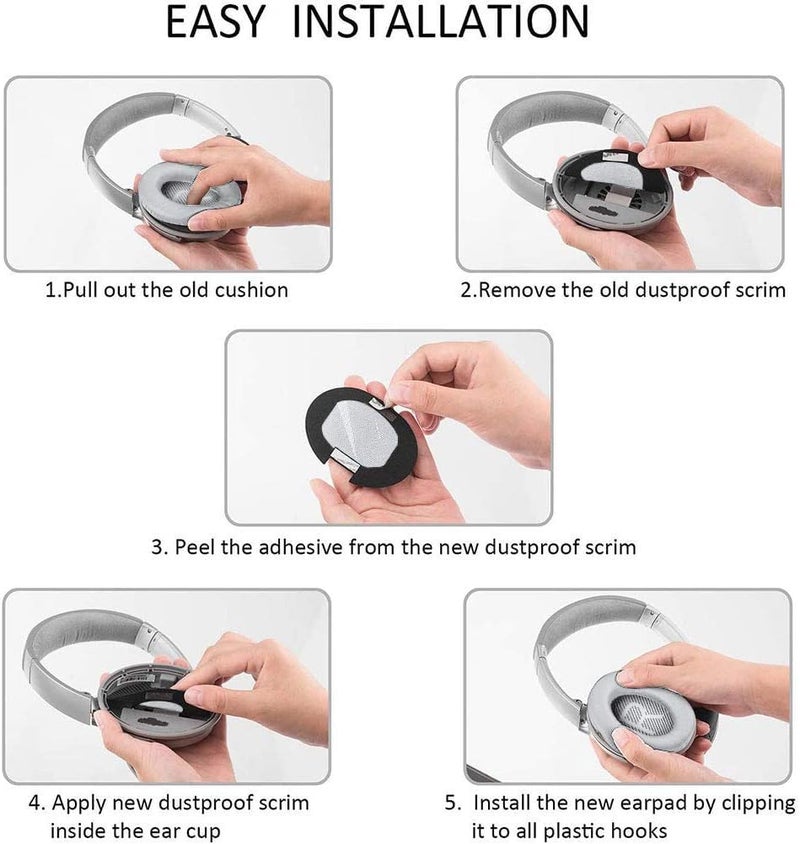 Street27® Earpad Cushions Compatible with Bose QuietComfort 35 (QC35) & Quiet Comfort 35 II (QC35 ii) Headphones, Soft Protein Leather High-Density Noise Cancelling Memory Foam Ear Pads (Silver) - Image 5