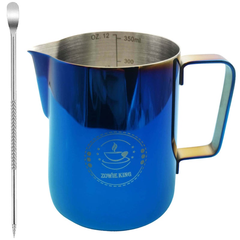 ZOWIE KING Milk Frother CupMilk Frothing Pitcher 12 ozSteam PitcherEspresso MachineEspresso Frother Cup Blue 