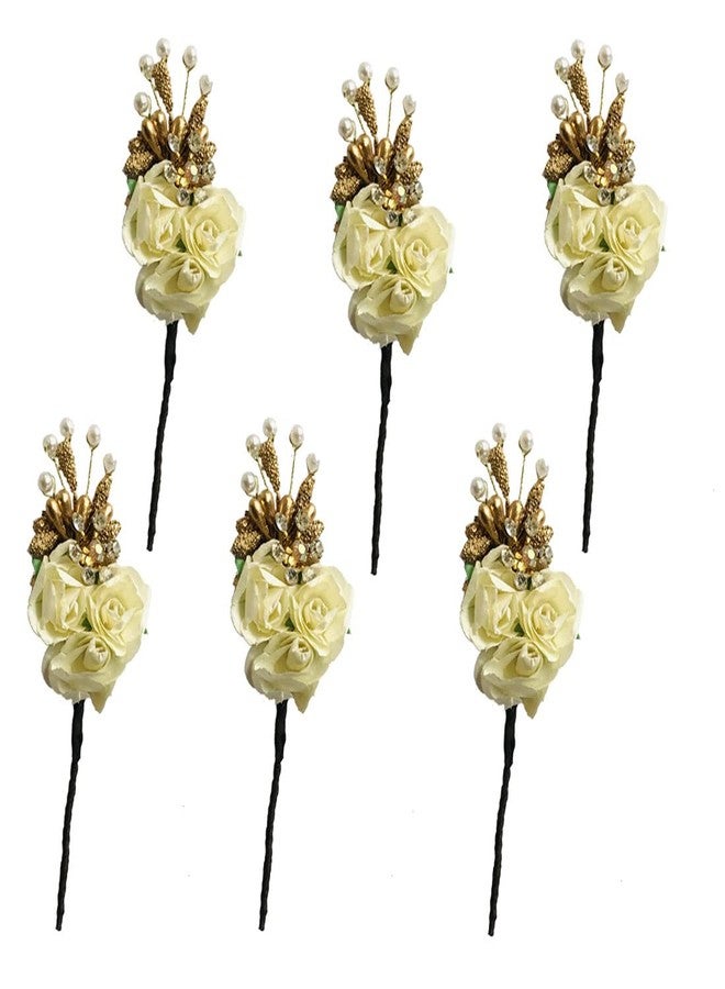 Arooman Hair Pin Accessories Flower Hair Clip For Women Hair Pins For Hair decoration, Pack of 6, White M12191056 - Image 2
