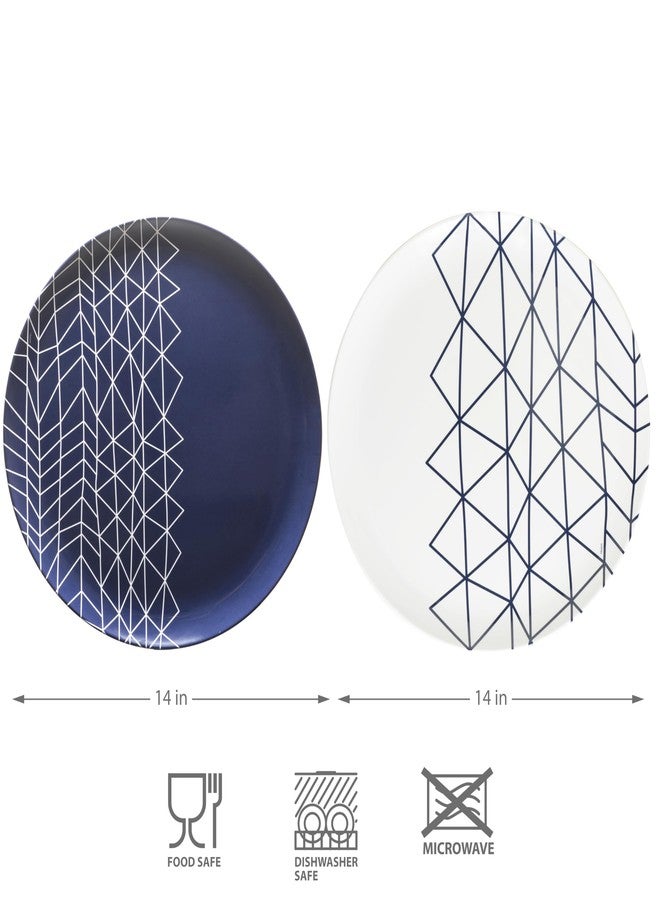 bzyoo 100% Melamine 14 inch Round Platter Dishwasher Safe Food Serving Tray for Casual dining Indoor and Outdoor Dining Party Cocktails (Spidy French Navy) - Image 5