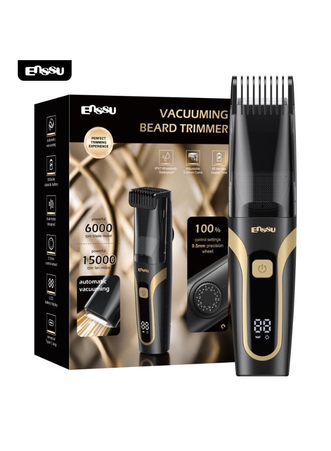ENSSU IPX7 Whole Body Waterproof Proof, Automatic Vacuum Beard Trimmer for Men – Dual Mode Trimming & Vacuuming, LCD Display, Type-C Rechargeable - Image 1