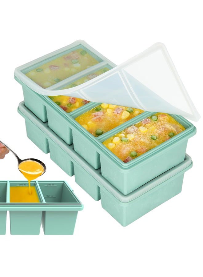 CyhHave Silicone Freezer Trays with Lids, 1-Cup Soup Container Style Ice Cube Trays for Freezer - Leakproof, Dishwasher,Oven Safe, Stackable, Ideal for Frozen Broth, Leftovers & Meal Prep, BPA Free 2 Pack - Image 1