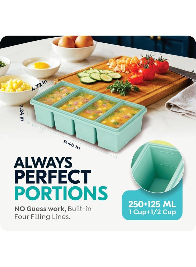 CyhHave Silicone Freezer Trays with Lids, 1-Cup Soup Container Style Ice Cube Trays for Freezer - Leakproof, Dishwasher,Oven Safe, Stackable, Ideal for Frozen Broth, Leftovers & Meal Prep, BPA Free 2 Pack - Image 2