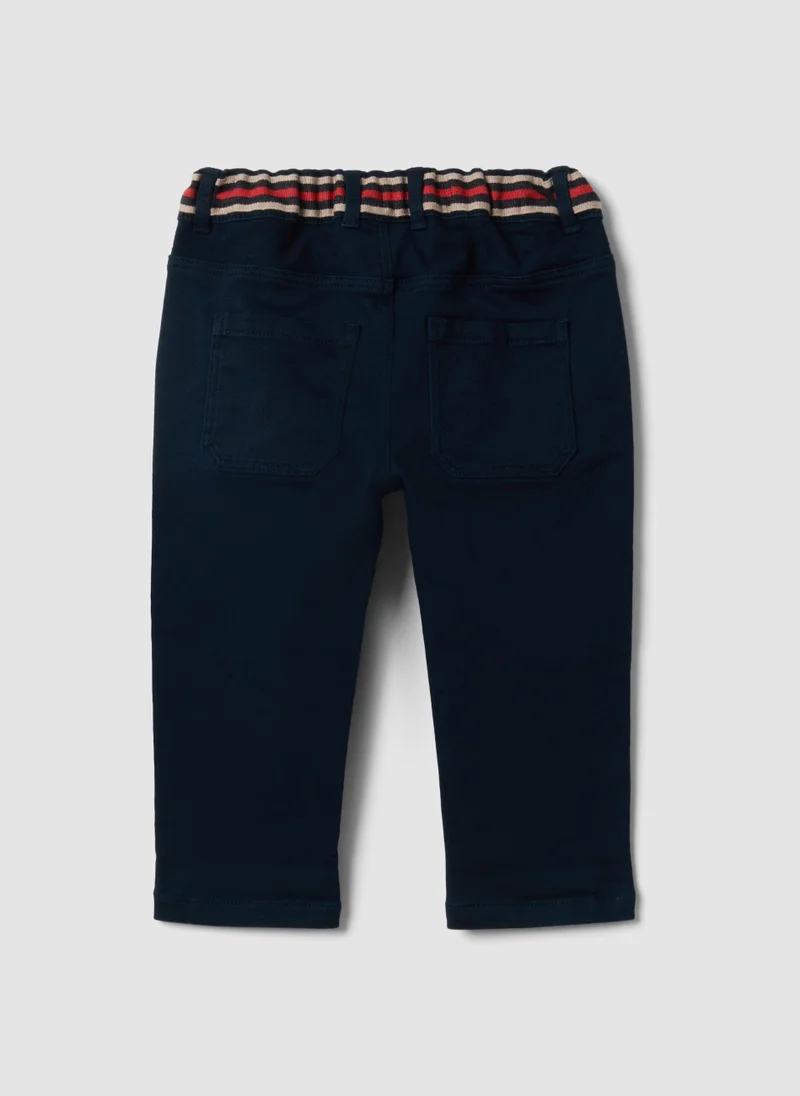 Ovs OVS Blue Stretch Cotton Trousers With Elasticated Waist For Baby Boy