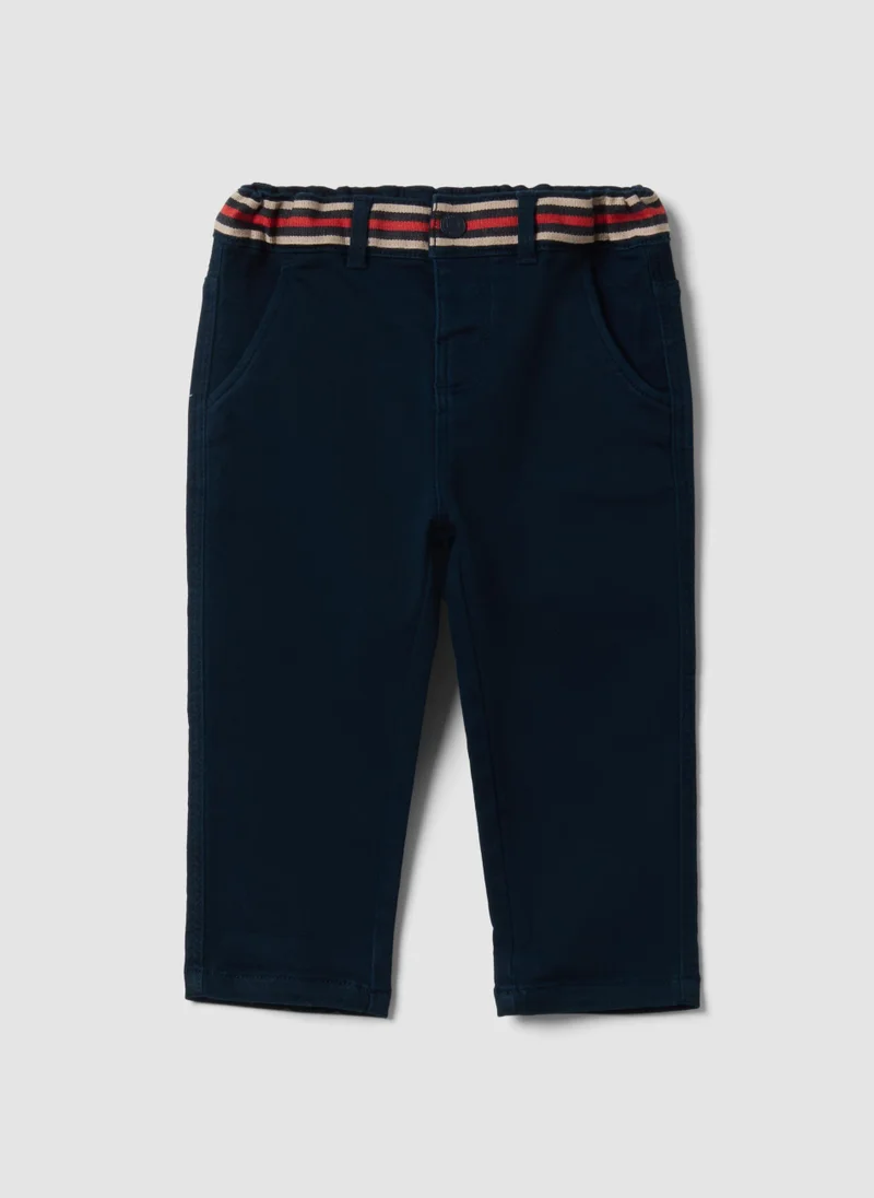Ovs OVS Blue Stretch Cotton Trousers With Elasticated Waist For Baby Boy