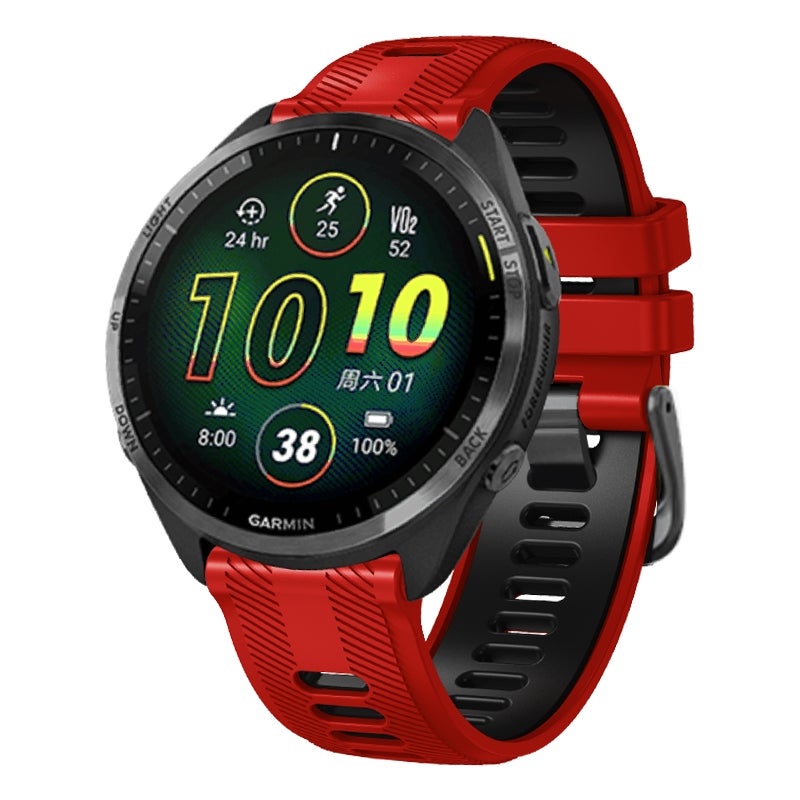 إيروريكس سوار ساعة سيليكون بمشبك فولاذي بلونين لساعة Garmin Forerunner 965 (أحمر وأسود) - Image 1