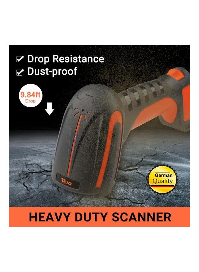Tera Pro (Extreme Performance) Industrial Wireless Barcode Scanner 2D QR 1D Bar Code Reader 2.4G Wireless 2500mAh Compatible with Bluetooth Drop Resistant for Windows Mac Android iOS Model 8100 Orange - Image 1