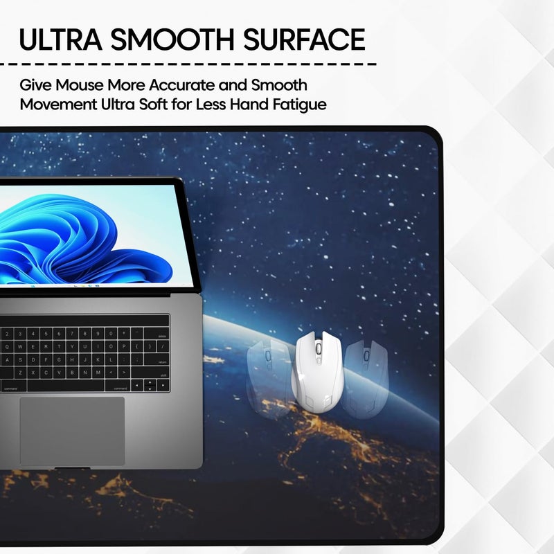 Sounce Large Extended Earth Design Desk Mat for Laptop Keyboard and Mouse Use Water Resistant Anti Slip Surface Non Logo Mouse Pad 800 x 300 mm Ideal for Office Home and Gaming Setup in Black - Image 2