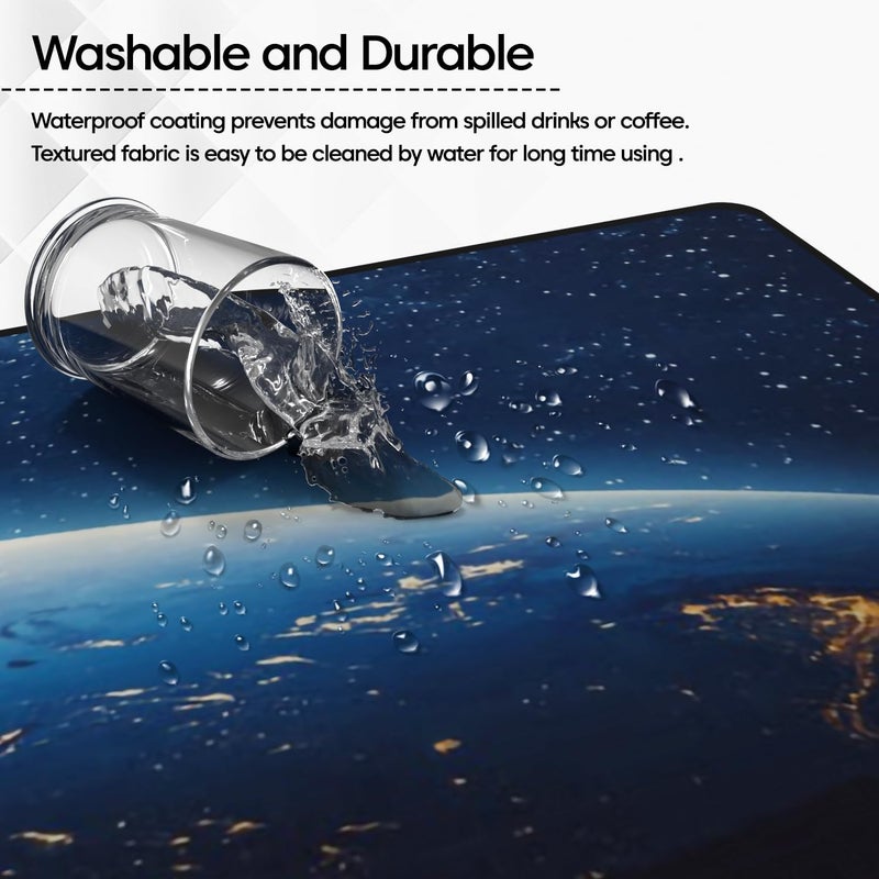 Sounce Large Extended Earth Design Desk Mat for Laptop Keyboard and Mouse Use Water Resistant Anti Slip Surface Non Logo Mouse Pad 800 x 300 mm Ideal for Office Home and Gaming Setup in Black - Image 4