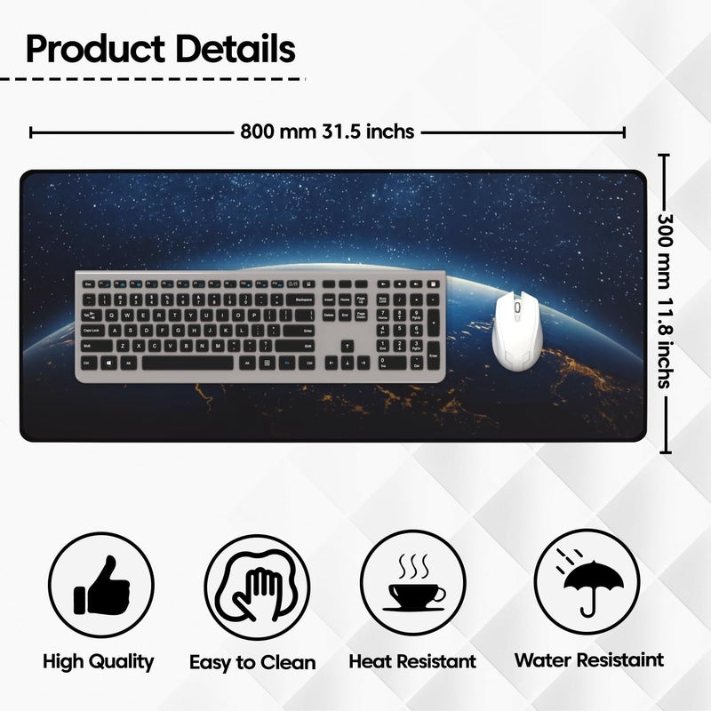 Sounce Large Extended Earth Design Desk Mat for Laptop Keyboard and Mouse Use Water Resistant Anti Slip Surface Non Logo Mouse Pad 800 x 300 mm Ideal for Office Home and Gaming Setup in Black - Image 3