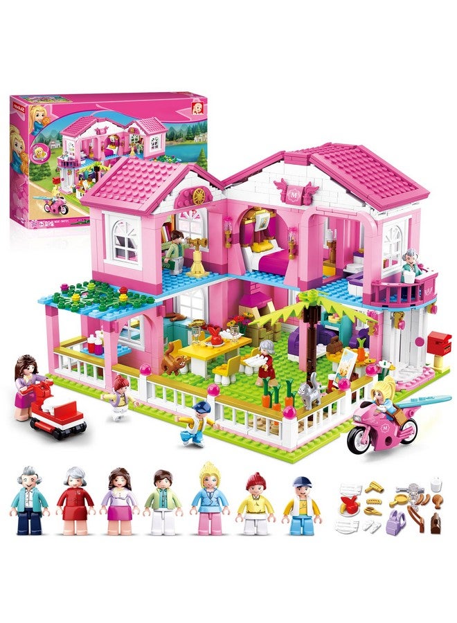 Sluban Friends Beach House Building Sets for Girls 6-12, Seaside Villa House Compatible with Lego Friends, Come with 7 Minifigures Dolls, Motorcycle and Kitchen Accessories, STEM Educational Toy - Image 1
