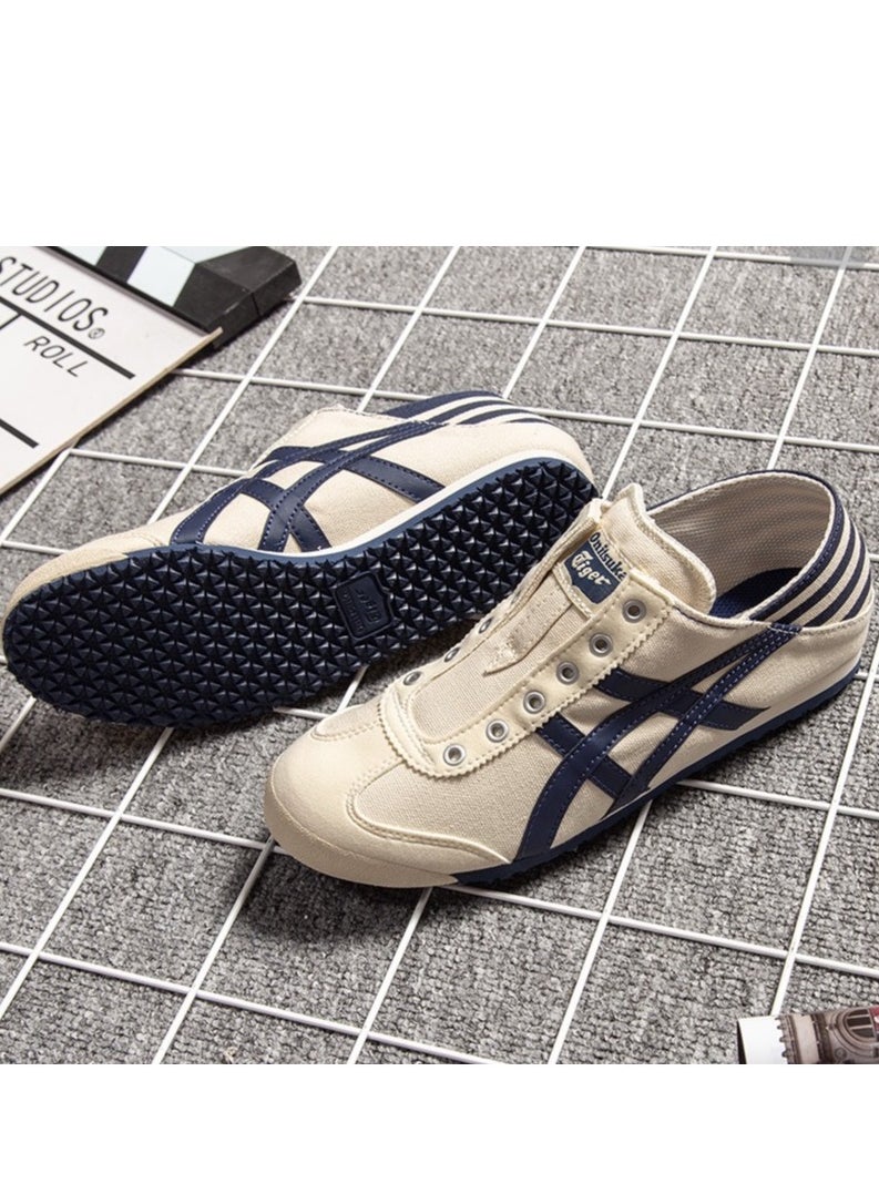 Onitsuka Tiger MEXICO 66 Slip-On Canvas Casual Colorblock Sneakers Shoes Beige/Navy Blue  - Image 4