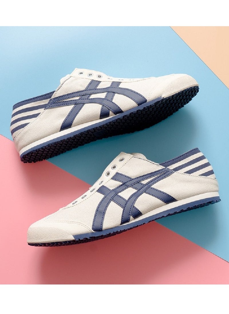 Onitsuka Tiger - MEXICO 66 Slip-On Canvas Casual Colorblock Sneakers Shoes Beige/Navy Blue - Image 1