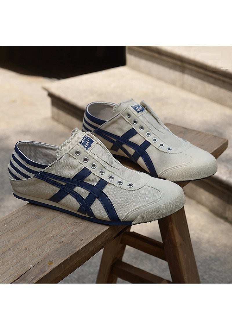 Onitsuka Tiger - MEXICO 66 Slip-On Canvas Casual Colorblock Sneakers Shoes Beige/Navy Blue - Image 1