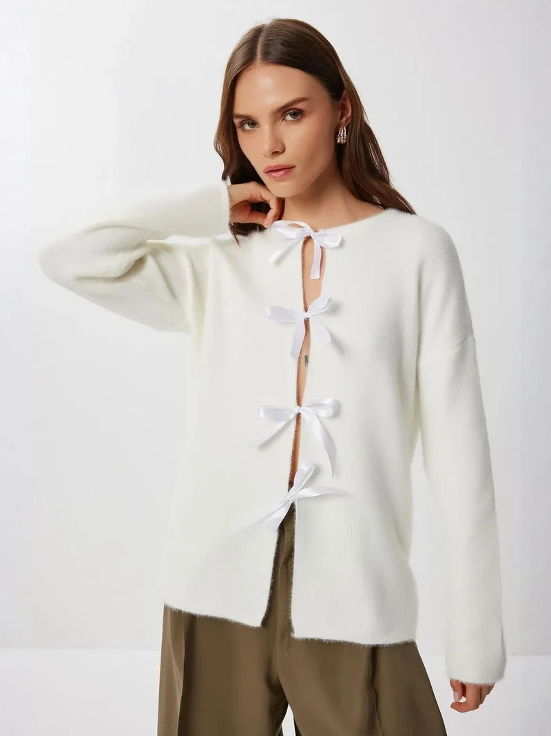 Lovely Istanbul ISTANBUL Textured Ribbed Knit Cardigan with Tie Closure