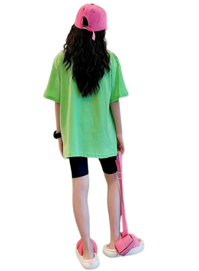 Mei Stylish Girl's Kid Summer 2 Piece Outfit Printed Oversized T-shirt and Tight Short Pant Set - Image 3