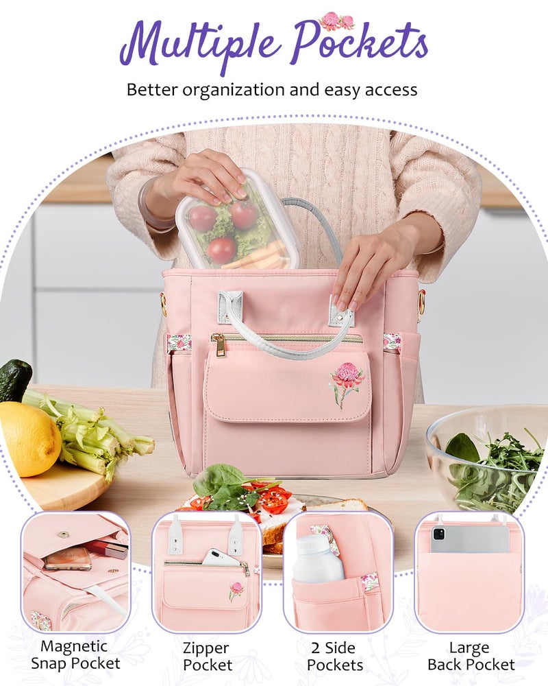 GLORIEROO Deluxe Insulated Lunch Box Bag Women - Leakproof Waterproof Cooler with Multi Pockets Removable Strap for Work Picnic - Teacher Mothers Day Christmas Birthday Gifts - Image 5