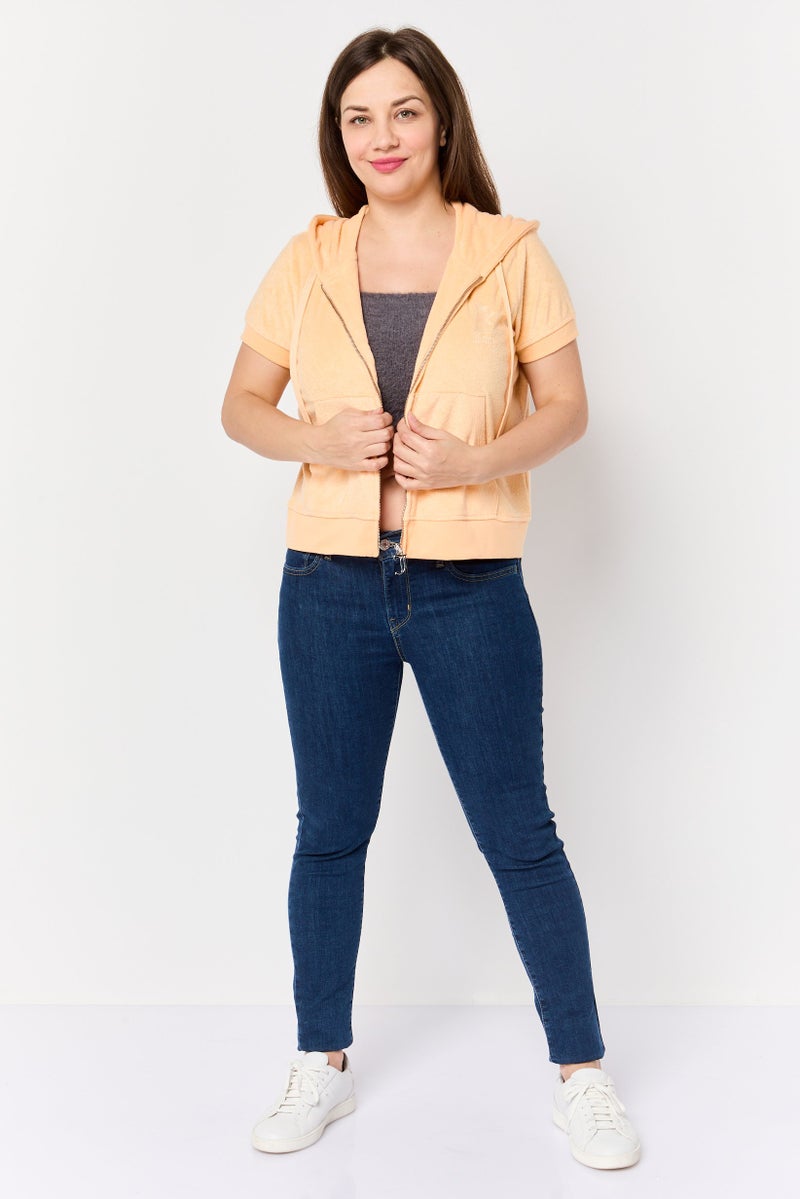 Juicy Couture هودي قصير الأكمام مزين بشعار للنساء، خوخي - Image 4