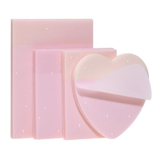 ONLYKXY 4Pack Mixed Shape Transparent Sticky Notes for Annotating,Glitter Pastel Color Waterproof Index Sticker Self-Stick Book Tabs 200Sheets Soft PET Marker Memo Pad for Home School Office (Pink) - Image 1