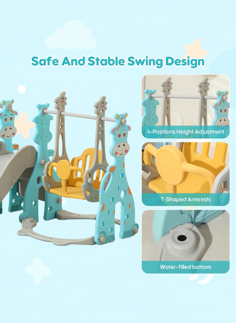 HAVERTYS Kids Swing And Slide Set Indoor Outdoor, 3-in-1 Toddler Slide Set with Basketball Hoop & Adjustable Swing for Ages 1-3, 180x140x115cm - Image 4