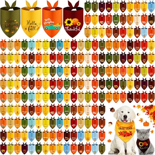 Clysee 100 Pcs Fall Thanksgiving Dog Bandana Bulk with Sayings Pet Triangle Scarf Bibs Washable Puppy Kerchief Adjustable Grooming Supplies for Small Medium Large Dog Cat Costume Accessories - Image 1