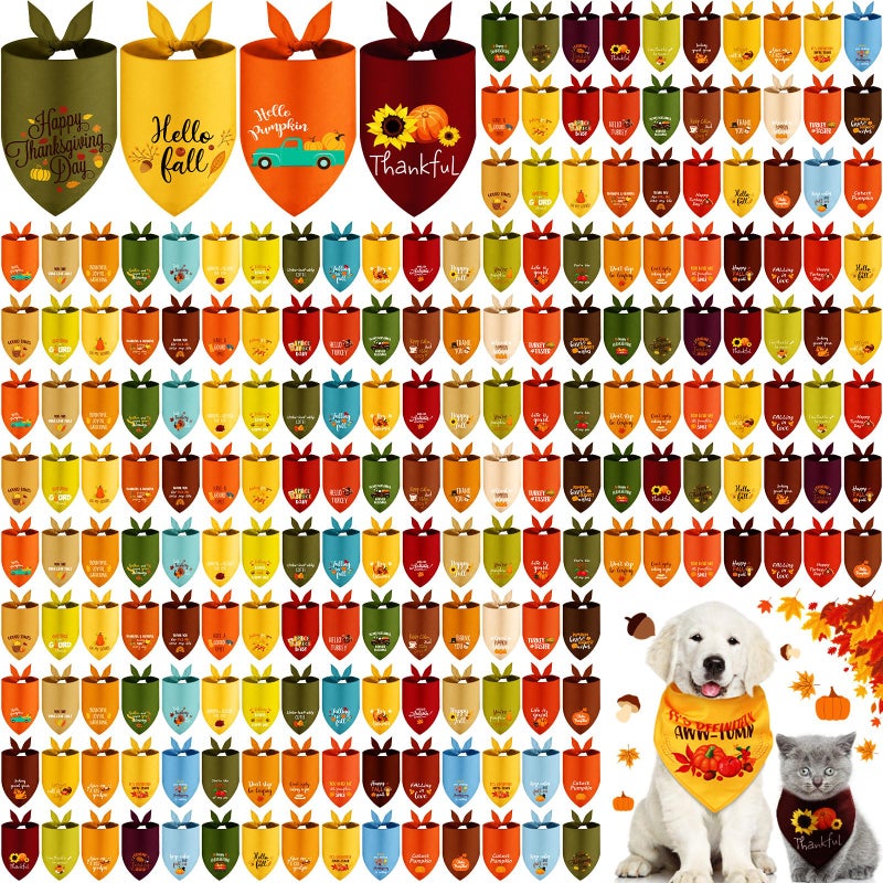 Clysee 100 Pcs Fall Thanksgiving Dog Bandana Bulk with Sayings Pet Triangle Scarf Bibs Washable Puppy Kerchief Adjustable Grooming Supplies for Small Medium Large Dog Cat Costume Accessories - Image 2