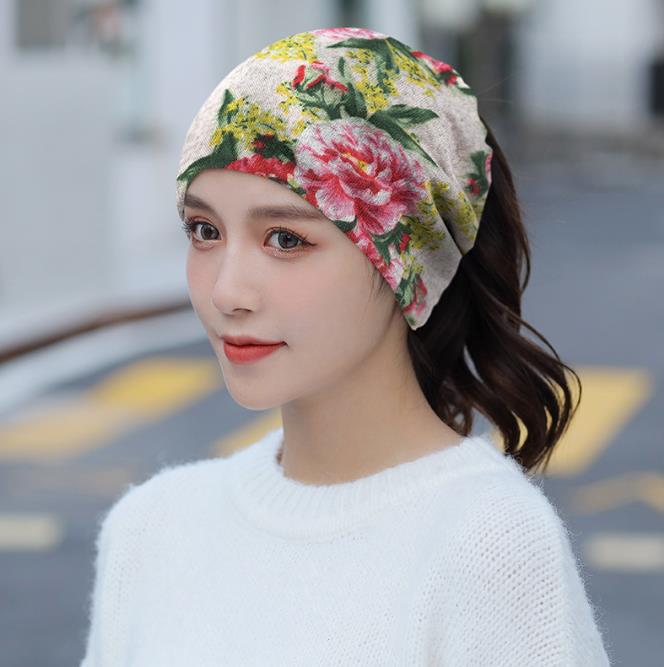 Versatile Autumn Winter Twist Scarf Cap No. 39 hundred flowers bloom 