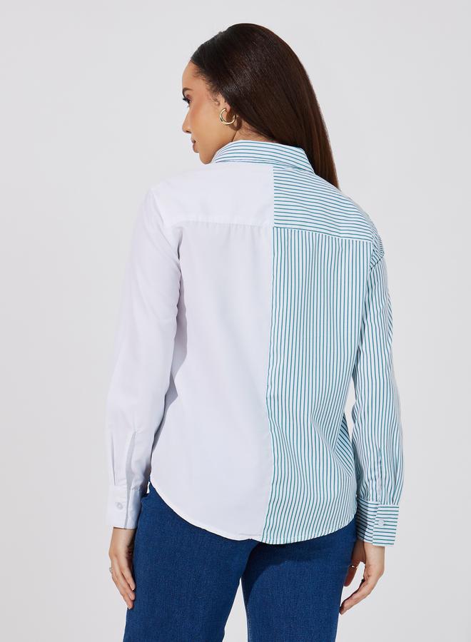 Styli Striped Regular Fit Shirt with Badge Detail  - Image 4