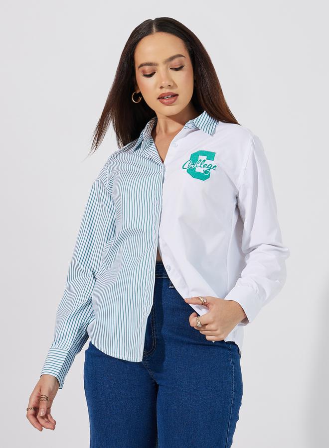 Styli Striped Regular Fit Shirt with Badge Detail  - Image 1