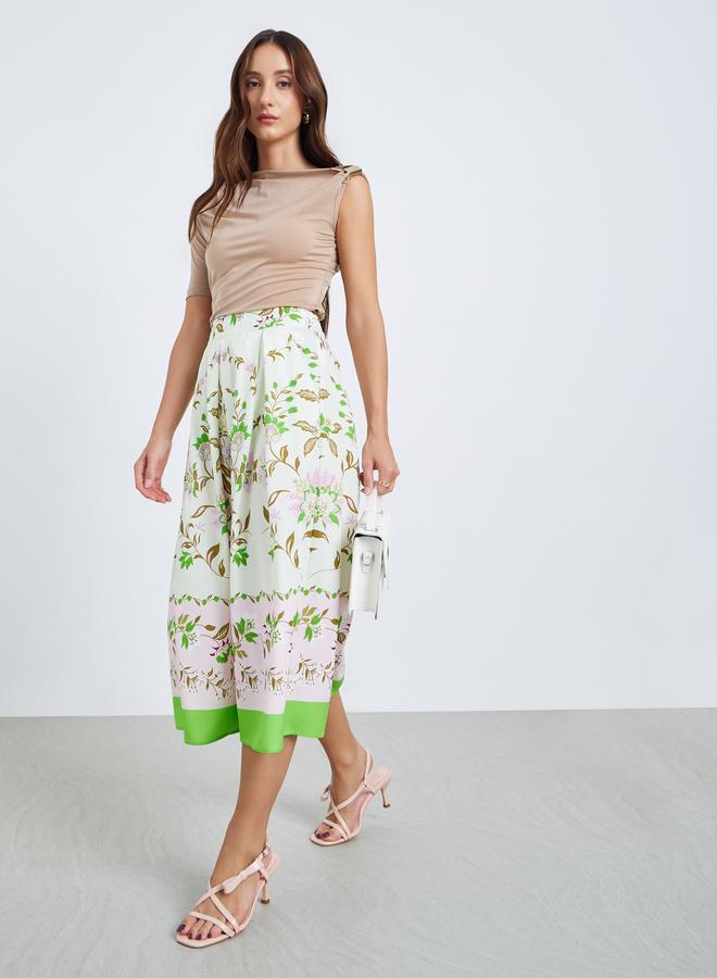 Take Two Women Floral Print A-Line Midi Skirt - Image 1