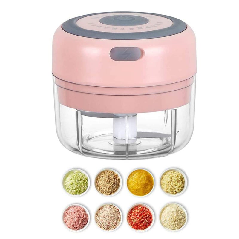 Electric Garlic Chopper: 100Ml Bpa-Free Food-Grade Mini Portable Rechargeable Usb Waterproof One-Button Electric Food Processor - Easy-To-Clean 304 Stainless Steel Blade Pink Food Chopper For Home Kit - Image 1