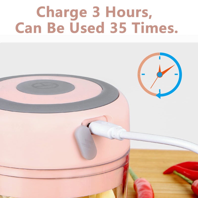 Electric Garlic Chopper: 100Ml Bpa-Free Food-Grade Mini Portable Rechargeable Usb Waterproof One-Button Electric Food Processor - Easy-To-Clean 304 Stainless Steel Blade Pink Food Chopper For Home Kit - Image 4