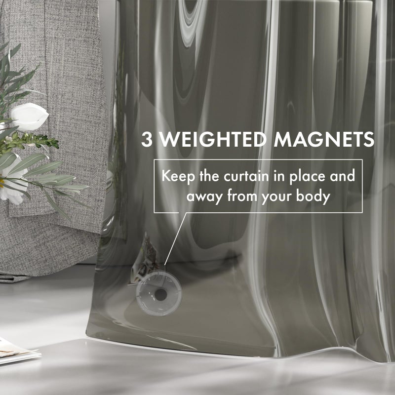 AmazerBath Transparent Black Shower Curtain Liner, 72x72 Shower Liner, Lightweight Plastic Shower Curtain Liners, Cute Waterproof Shower Liner for Bathroom with 3 Magnets and 12 Grommet Holes - Image 5