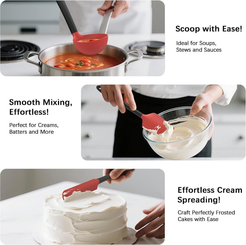 Coukre Silicone Kitchen Cooking Utensils Set with Holder – Heat-Resistant, Food-Grade Kitchen Tools, Spatula, Spoon & Gadgets for Non-Stick Pans, Dishwasher Safe (14, Red) - Image 4