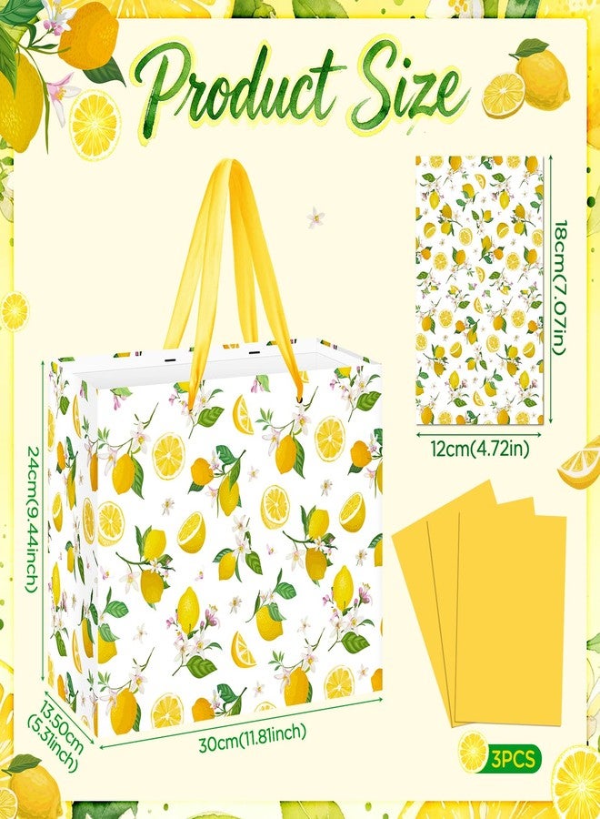 LUUFILx Lemon Gift Bag Yellow Lemon Floral Theme Party Wrapping with Tissue Paper and Card Decorations for Kids Adult Summer Fruit Birthday Baby Shower Lemonade Wedding Party Favors Gift Wrap Bag Supplies - Image 3