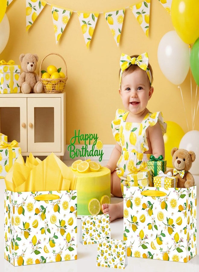 LUUFILx Lemon Gift Bag Yellow Lemon Floral Theme Party Wrapping with Tissue Paper and Card Decorations for Kids Adult Summer Fruit Birthday Baby Shower Lemonade Wedding Party Favors Gift Wrap Bag Supplies - Image 2