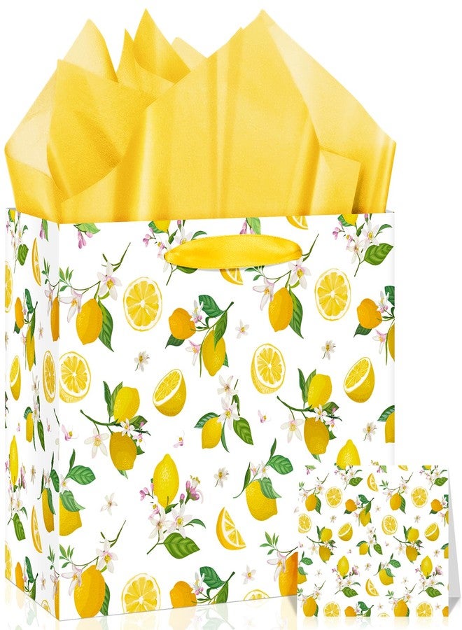 LUUFILx Lemon Gift Bag Yellow Lemon Floral Theme Party Wrapping with Tissue Paper and Card Decorations for Kids Adult Summer Fruit Birthday Baby Shower Lemonade Wedding Party Favors Gift Wrap Bag Supplies - Image 1