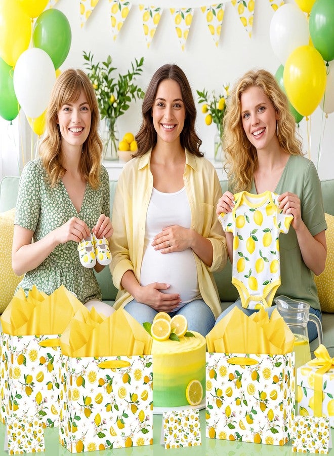 LUUFILx Lemon Gift Bag Yellow Lemon Floral Theme Party Wrapping with Tissue Paper and Card Decorations for Kids Adult Summer Fruit Birthday Baby Shower Lemonade Wedding Party Favors Gift Wrap Bag Supplies - Image 5