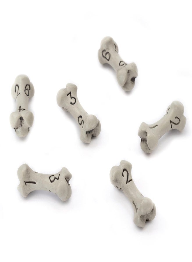 lynx D6 Dice Set - Set of Six 6 Sided Dice - Skull & Bone Themed RPG Dice. Cool & Unique Gift and Compatible with Dungeons & Dragons (DND), D&D, Pathfinder, D and D. (Cleaned Bone White) - Image 1