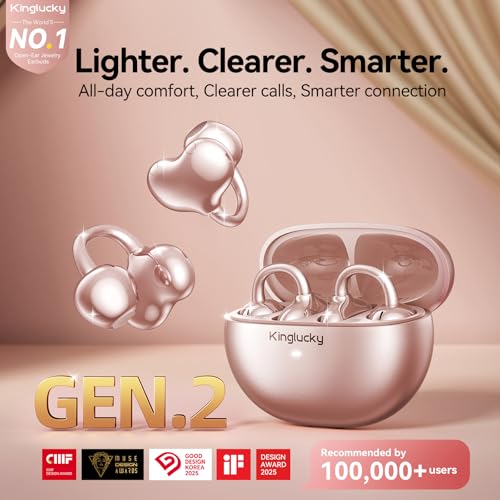Kinglucky Upgraded ClipOn Earbuds Bluetooth 60 Wireless Headphones Open Ear Buds Comfortable Fit CrystalClear Sound 40H Playtime for Women Kids Ideal for Small Ears Sports Glasses Rose Gold - Image 3