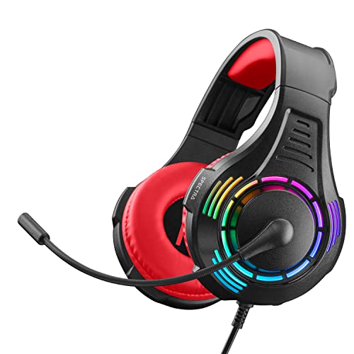 Nitho Spectra Gaming Headset with RGB Light and Microphone, Over-Ear Stereo Headphones for Xbox Series X|S, Xbox One, PS5, PS4, Nintendo Switch, PC, Mobile, 3.5 mm Audio Jack, 50 mm Drivers - Red - Image 1