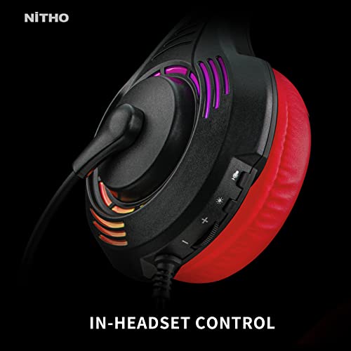 Nitho Spectra Gaming Headset with RGB Light and Microphone, Over-Ear Stereo Headphones for Xbox Series X|S, Xbox One, PS5, PS4, Nintendo Switch, PC, Mobile, 3.5 mm Audio Jack, 50 mm Drivers - Red - Image 3