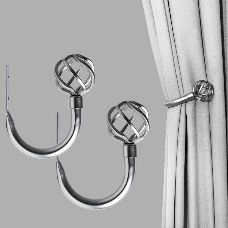 Hikmlk Twisted Cage Curtain Holdbacks 2Pcs Handmade Matt Sliver Curves Metal Curtain Tie Back Hooks Side Holder Tiebacks For Drapes Wall Decor Vintage Window Decoration - Image 1