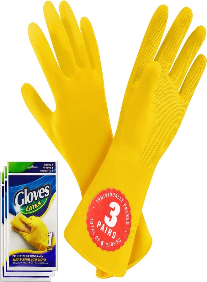 SteadMax 3/6 Pairs Cleaning Gloves, Reusable Natural Rubber Dish Gloves, Waterproof Latex Non-Slip Dishwashing Gloves for Kitchen and Household (Large, 3 Pack) - Image 1