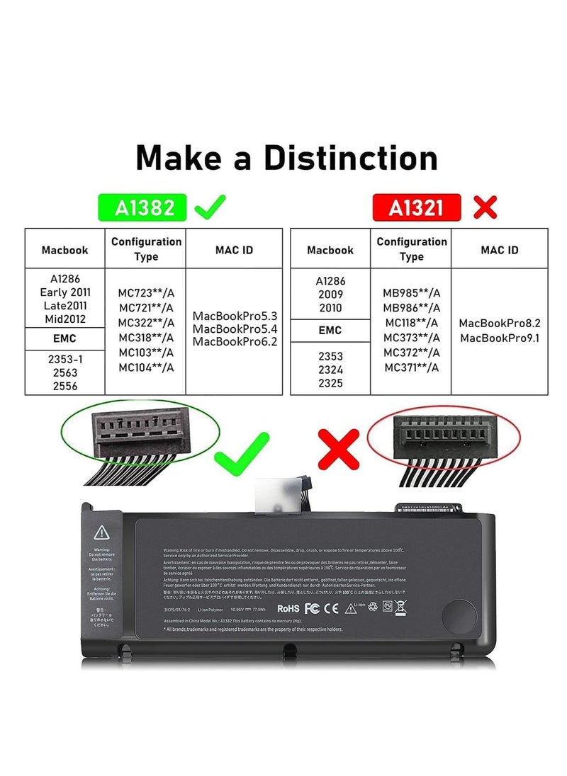 Generic Replacement Battery A1382 for 15-inch, Models A1286 (Early 2011, Late Mid 2012), 5200mAh, 10.8V  - Image 2