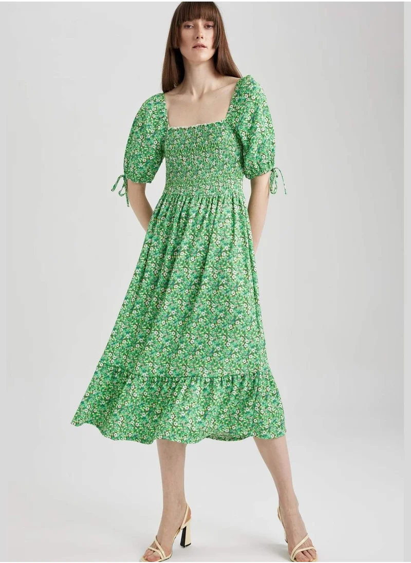 DeFacto Half Balloon Sleeves Floral Print Midi Dress